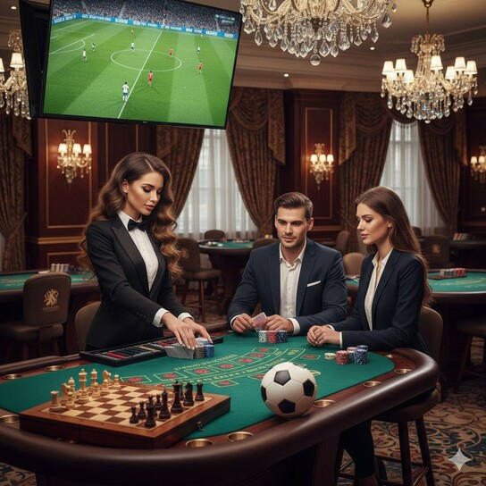 Luxurious online casino interface with slot machines and card games